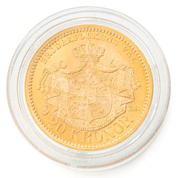 Guldmynt, Sverige, Oskar II, 20 kronor, 1885.