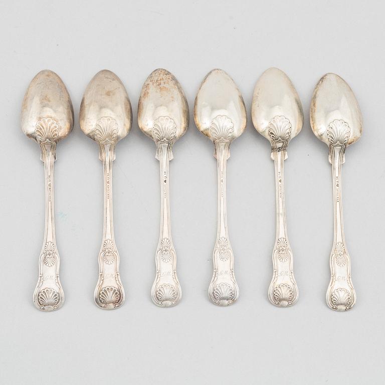 A set of six Swedish silver spoons, mark of Gustaf Folcker, Stockholm 1853.