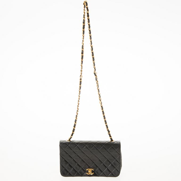 CHANEL Black Lambskin Single Full Flap Bag.