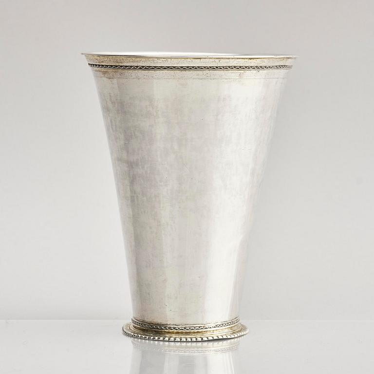 A Swedish early 18th century parcel-gilt silver beaker, mark of Johan Lund, Stockholm 1714.