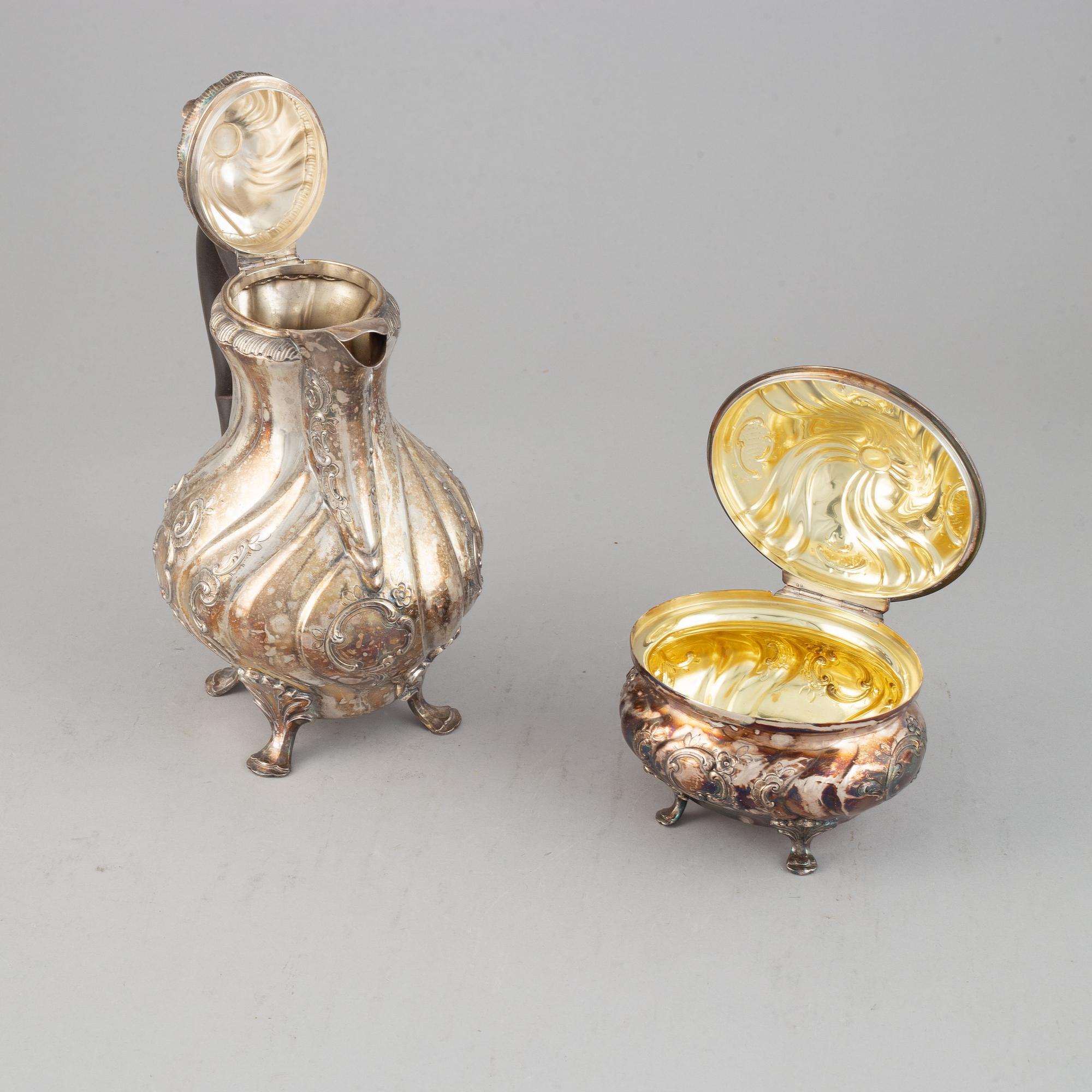 A three piece silver coffee service, CG Hallber, Stockholm 1945.