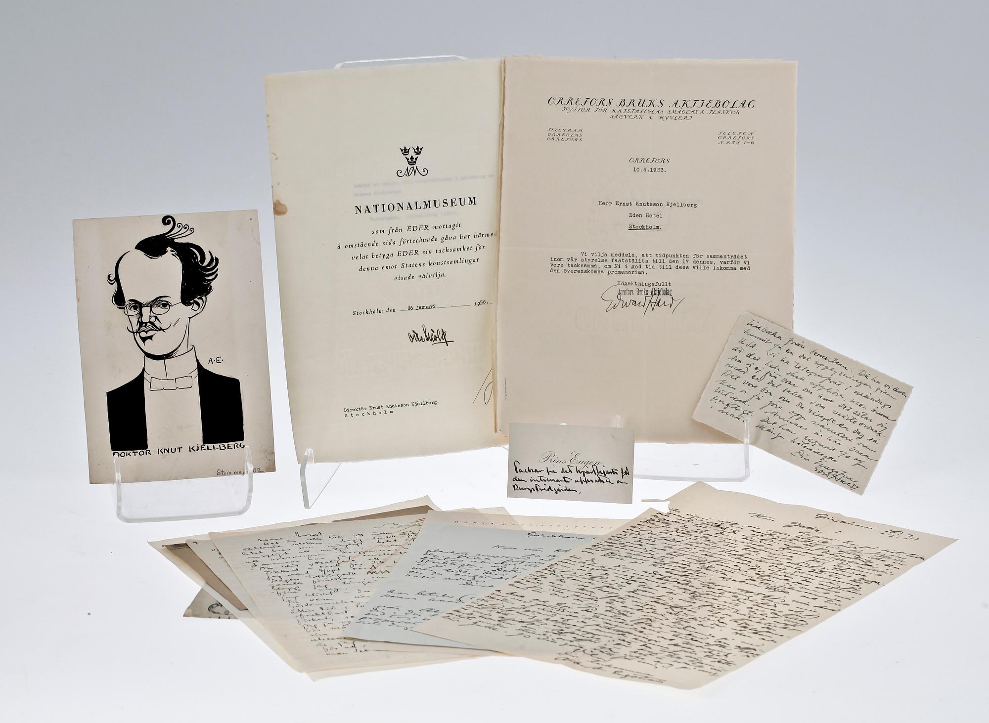 PARTI BREV SAMT DOKUMENT, ca 16 st, bla Albert Engström, Märta Måås-Fjetterström och Evdvard Hald. 1900-tal.