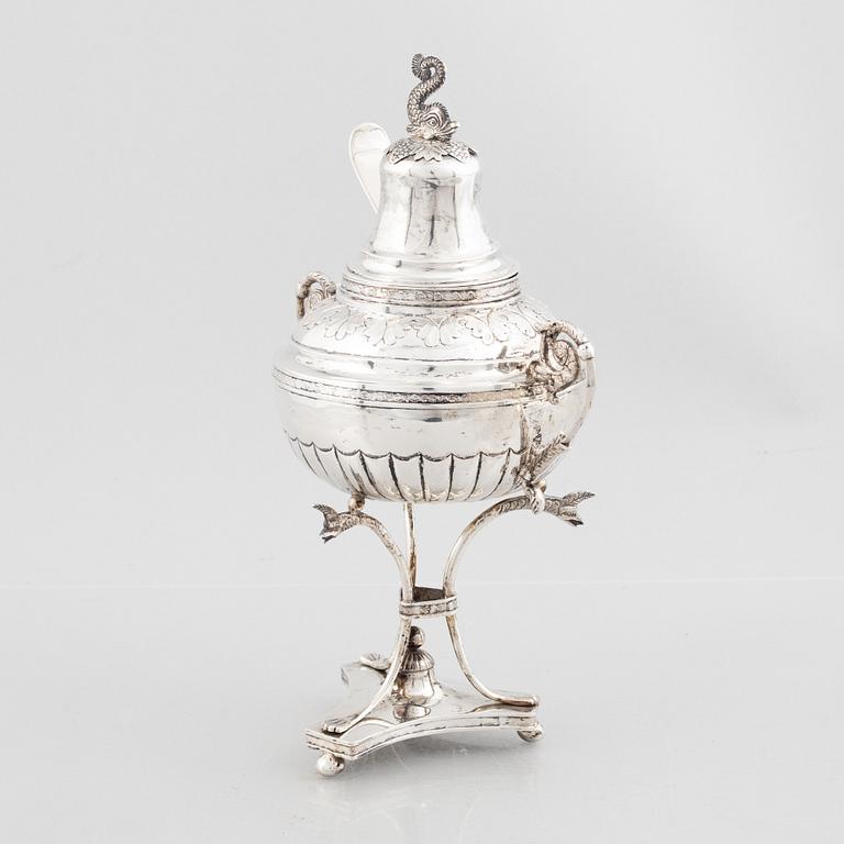 A Swedish Empire silver sugar bowl with sugar spoon, mark of Carl Lindström, Borås 1842.