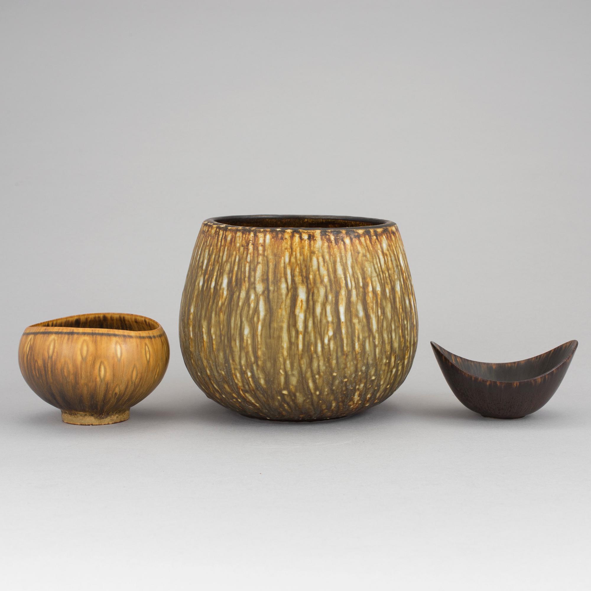 GUNNAR NYLUND, skålar 3 st, stengods. Rörstrand, 1950-/60-tal.