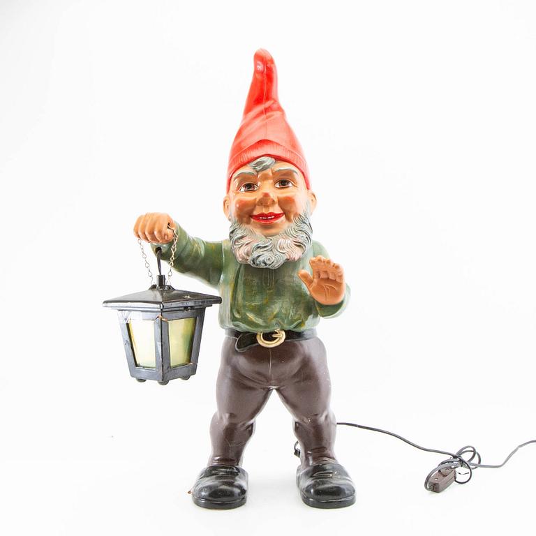Gnome with lantern Heissner Germany second half of the 20th century painted terracotta.