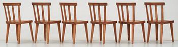 A set of six Axel Einar Hjorth 'Utö' stained pine chairs, Nordiska Kompaniet, NK, Stockholm 1930's.