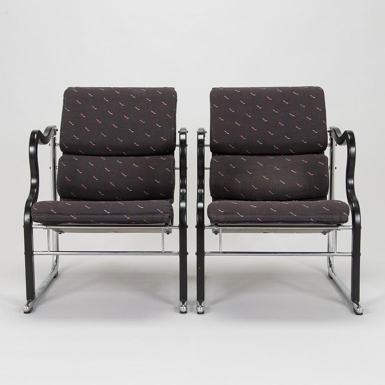 Yrjö Kukkapuro, A pair of 1980s 'Experiment' open armchairs for Avarte, Finland.