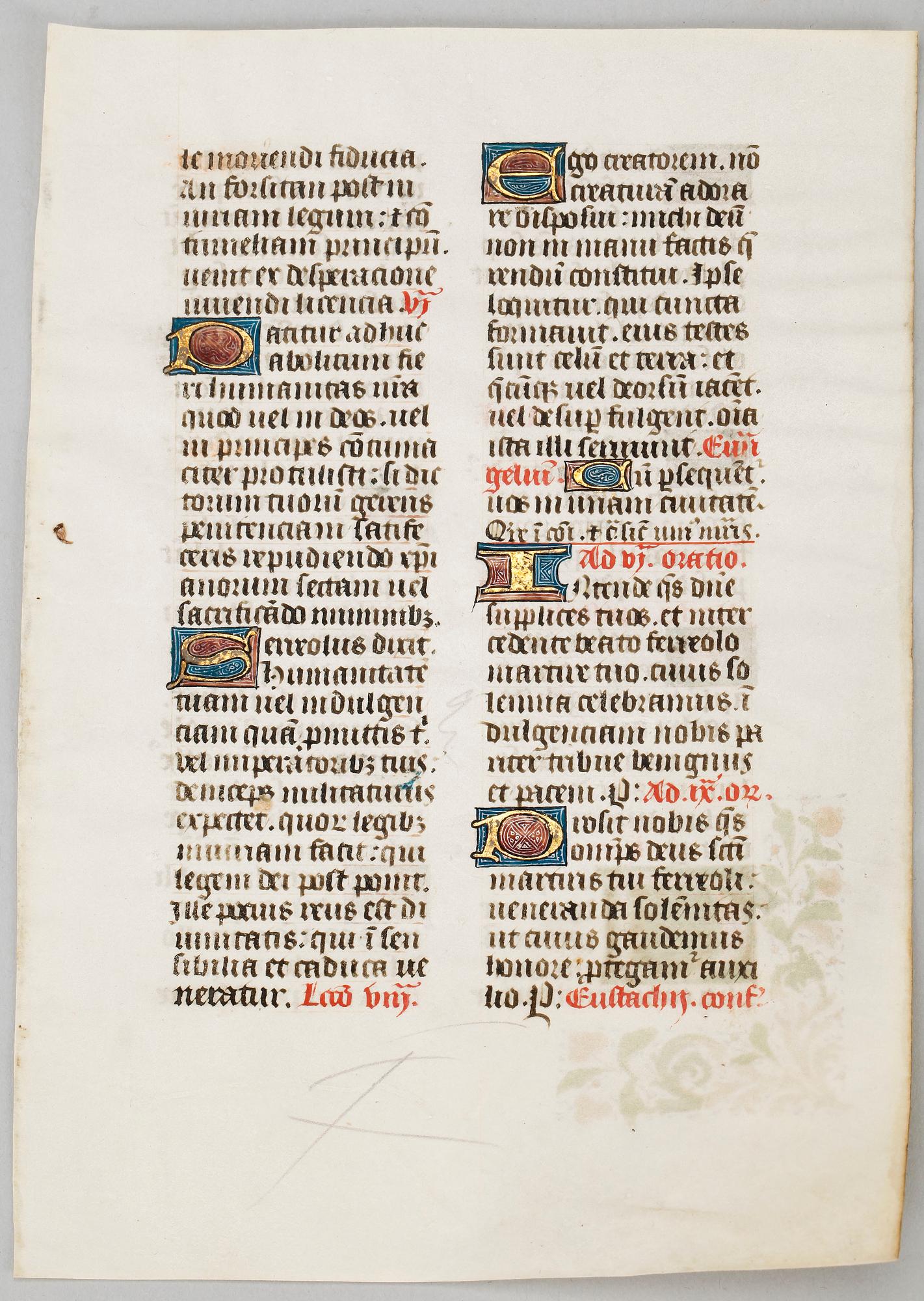 BOKBLAD UR BREVARIUM, möjligen 1300-tal.