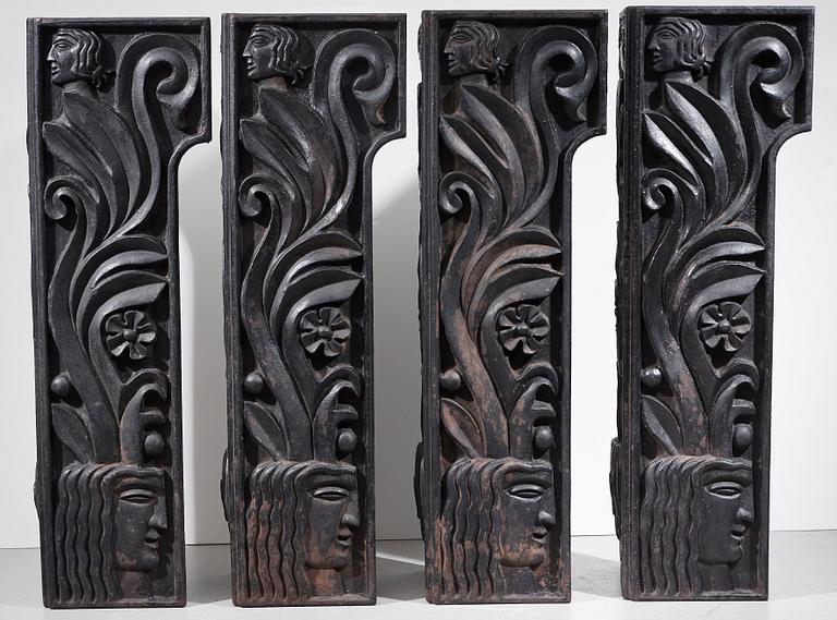 Anna Petrus, four cast iron reliefs, Näfveqvarn, Sweden, pieces of a table designed for the Metropolitan exhibition in New York 1927.