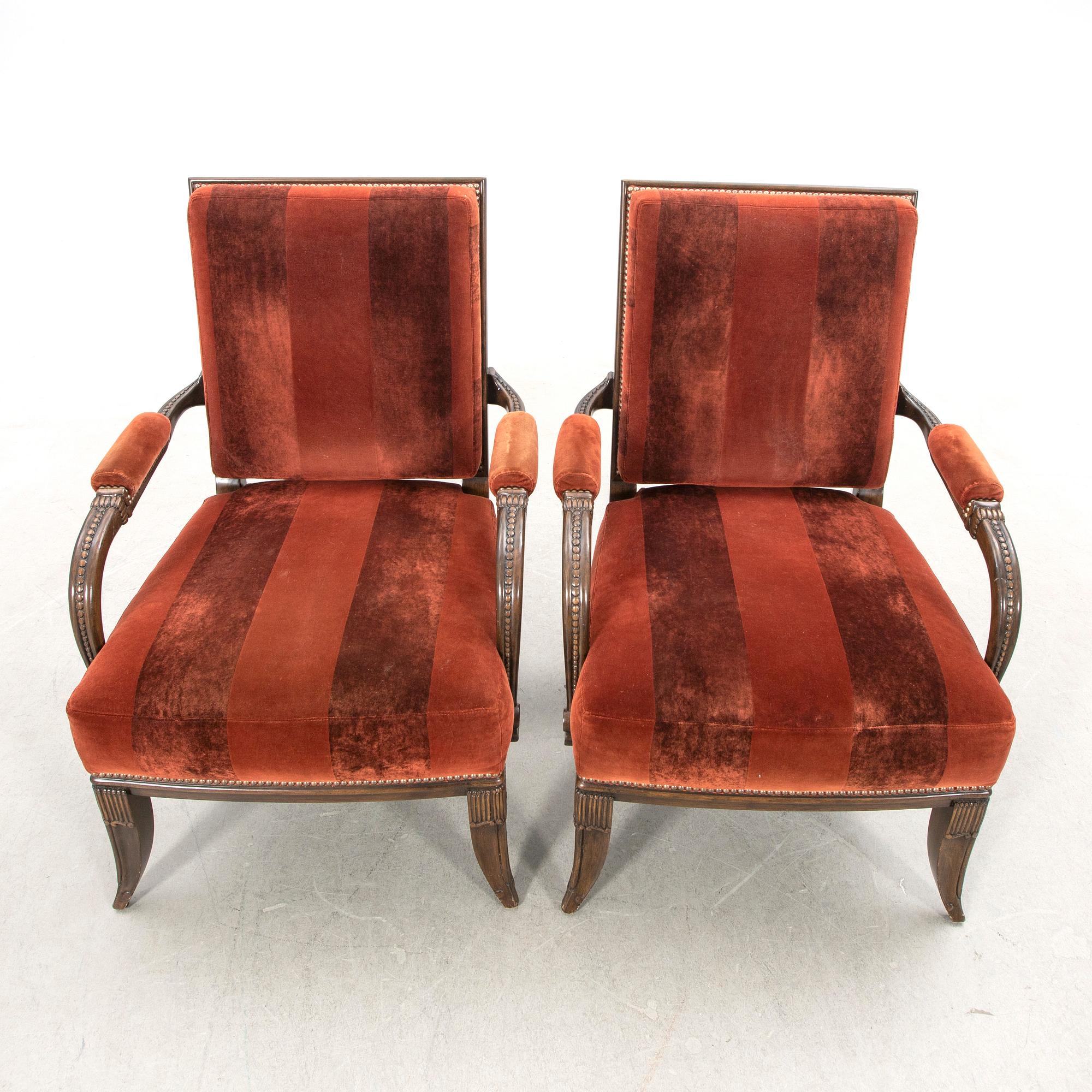 Lucien Rollin, armchairs, a pair, Art Deco style, late 20th century/early 21st century.