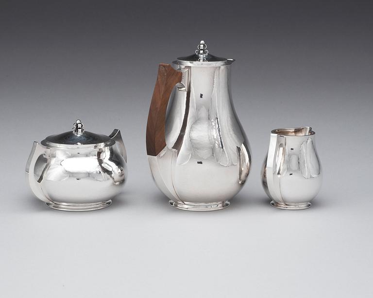 A Hans Hansen sterling 3 pcs coffee set, Denmark 1949.