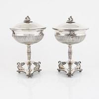 Carl Petter Lampa, a pair of silver sugar centerpiece bowls, Stockholm, Sweden, 1826.