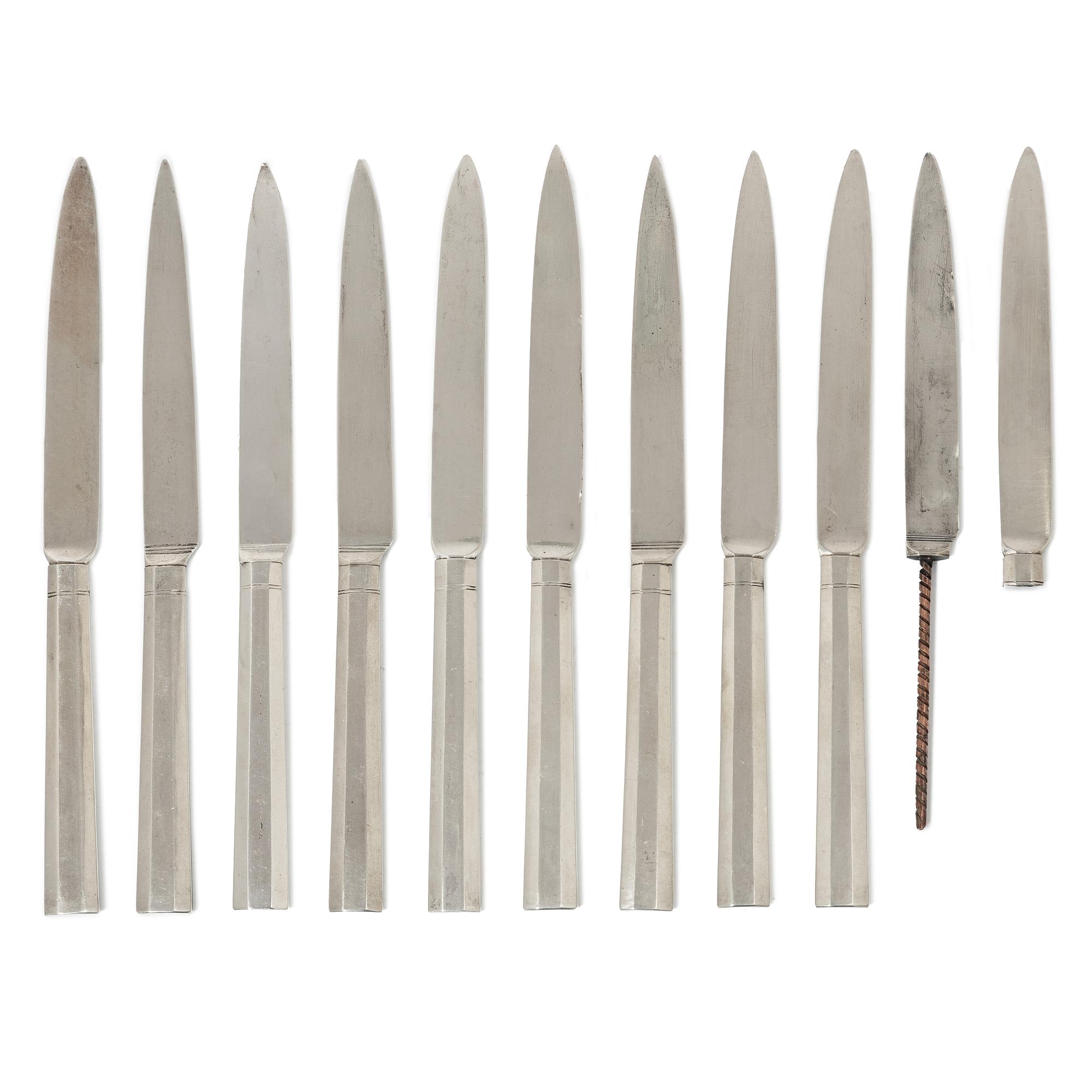 Gustaviansk, Knives, 10 pieces, silver, Pehr Zethelius and Adolf Zethelius, Stockholm, among others, 1804.