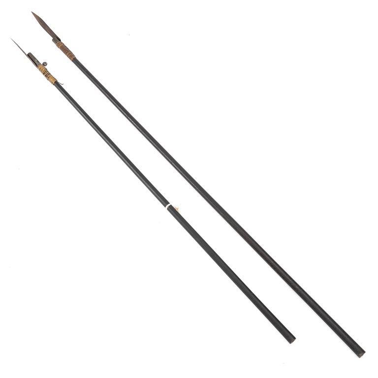 2 blowpipes, probably Dayak, Borneo.
