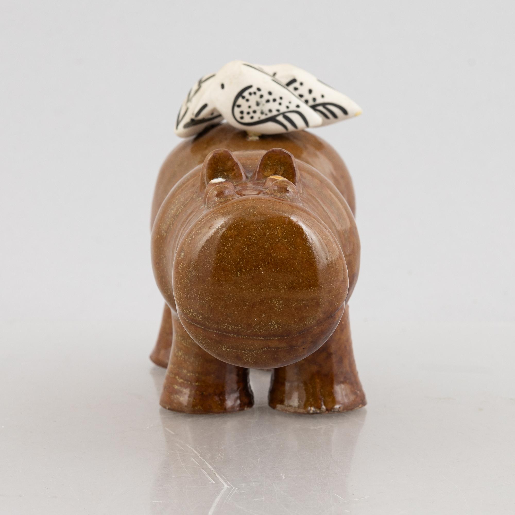 Lisa Larson, a 'Flodhäst med fåglar' (Hippo with Birds) figurine