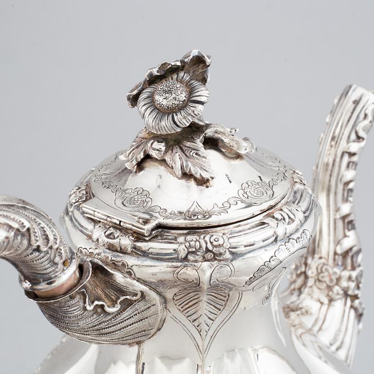 A Swedish rokoko-style silver coffee-pot, mark of Gustaf Theodor Folcker, Stockholm 1848.