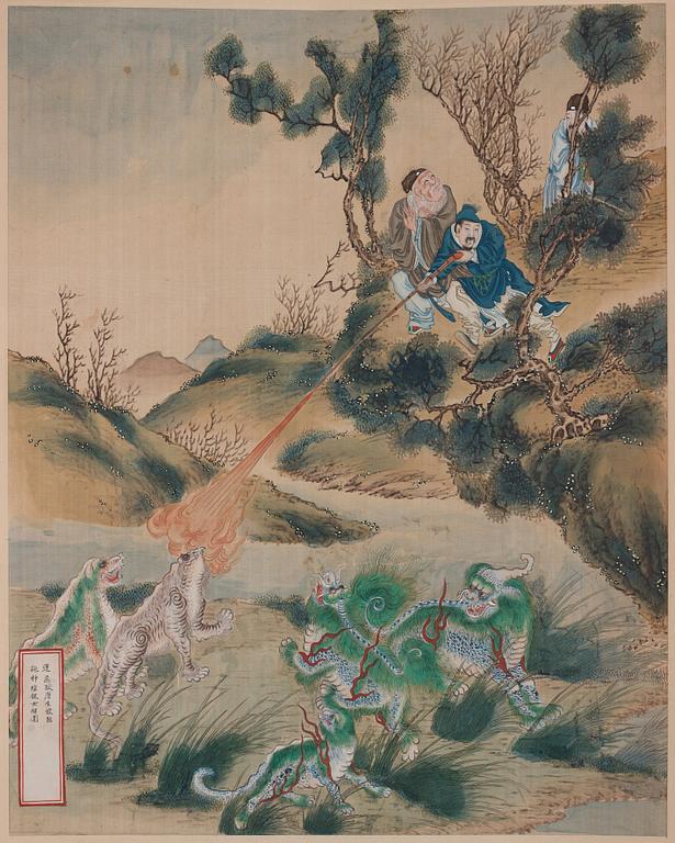 Rullmålning, okänd konstnär, akvarell och tusch på papper, Qing dynasty, 19th Century.