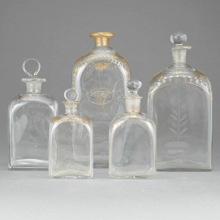 KARAFFER, 5 st, glas, 1800-tal.