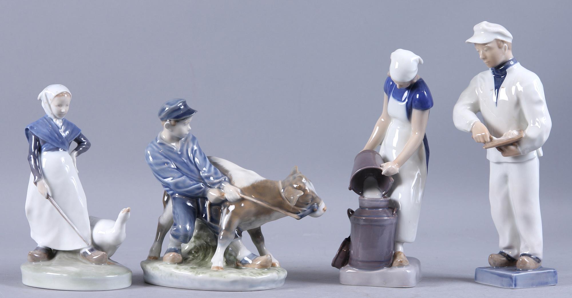 FIGURINER, 4 st, porslin, Kongl Dansk samt Bing & Gröndahl.