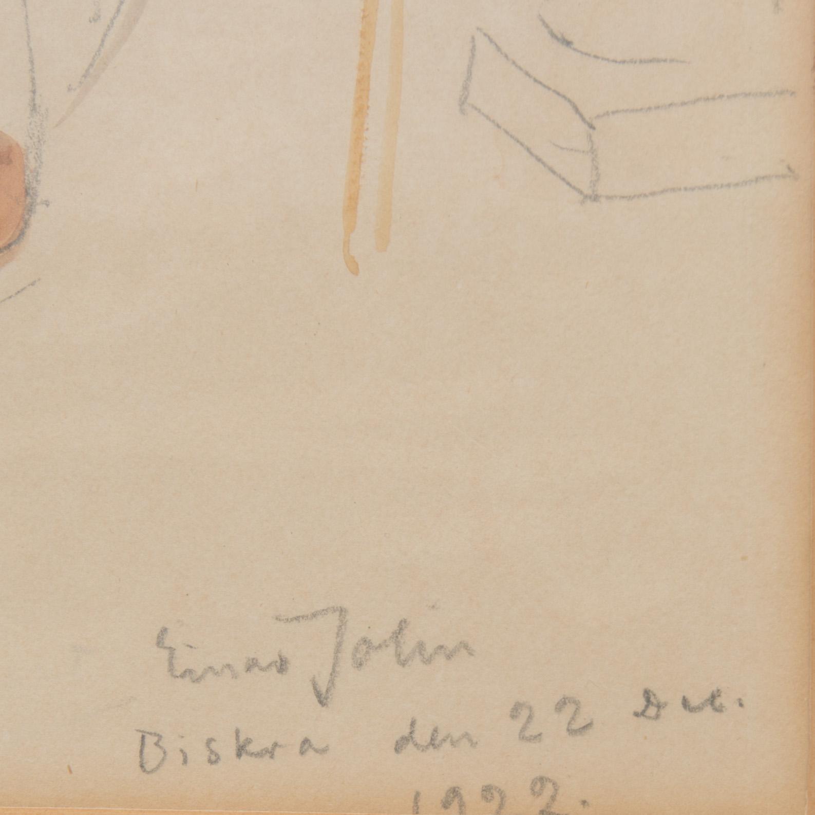 EINAR JOLIN, teckning/akvarell, signerad samt daterad Biskra den 22 dec. 1922.
