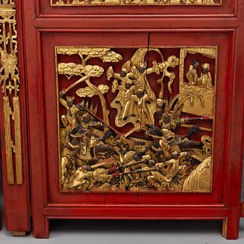 A Chinese carved front decoration for a bed, Qing dynasty 19th centrury.