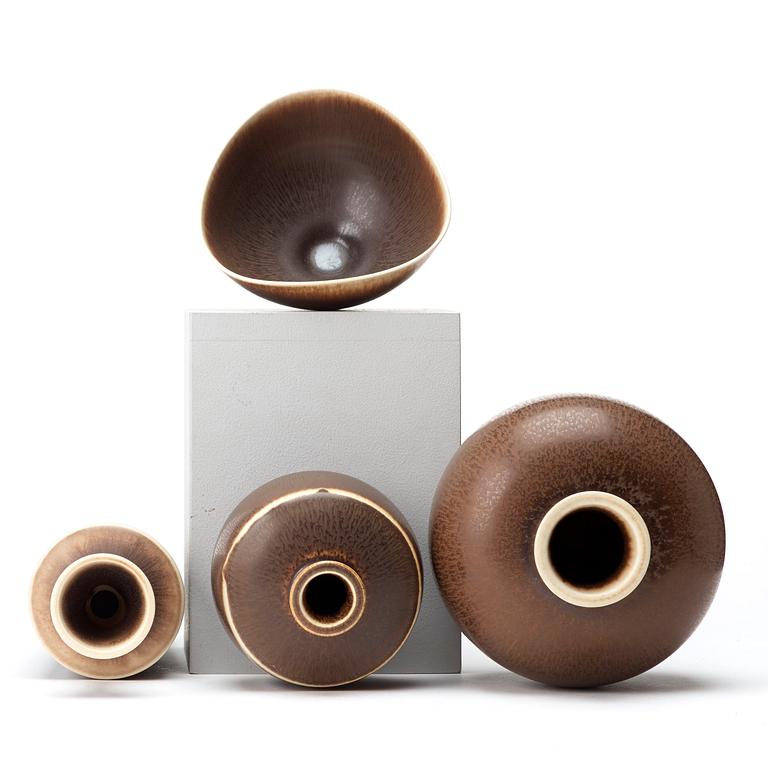 Berndt Friberg, vaser, 3 st och skål, Gustavsbergs studio 1970-75.