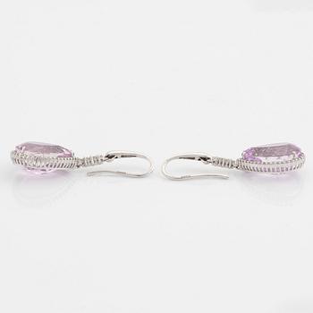 Kunzite and brilliant cut diamond earrings.
