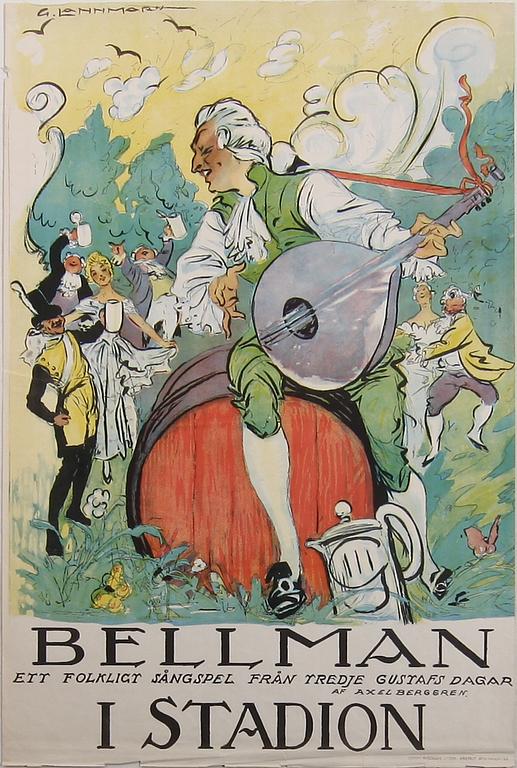 AFFISCH, "Bellman i Stadion", sign G. Lannmark i trycket, Stockholm 1918.