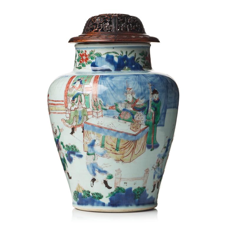 A Transitional Wucai jar, 17th Century.
