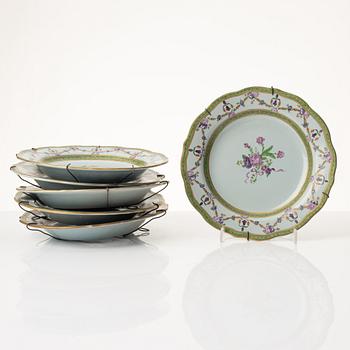 A set of six plates, six dessert dishes and a small dish, Europe, 1900s.