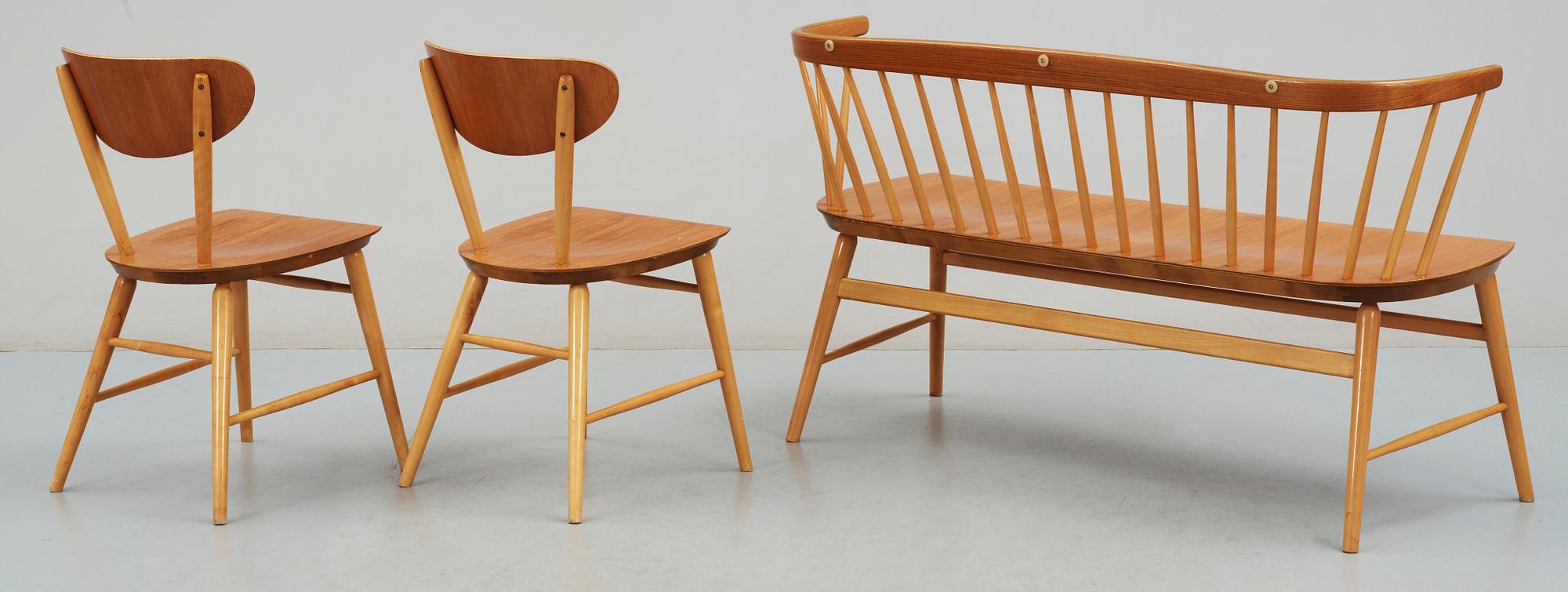 SOFFA OCH STOLAR, 3 delar, “Florett nr 150”, AB Bröderna Wigells stolfabrik, omkring 1900-talets mitt.