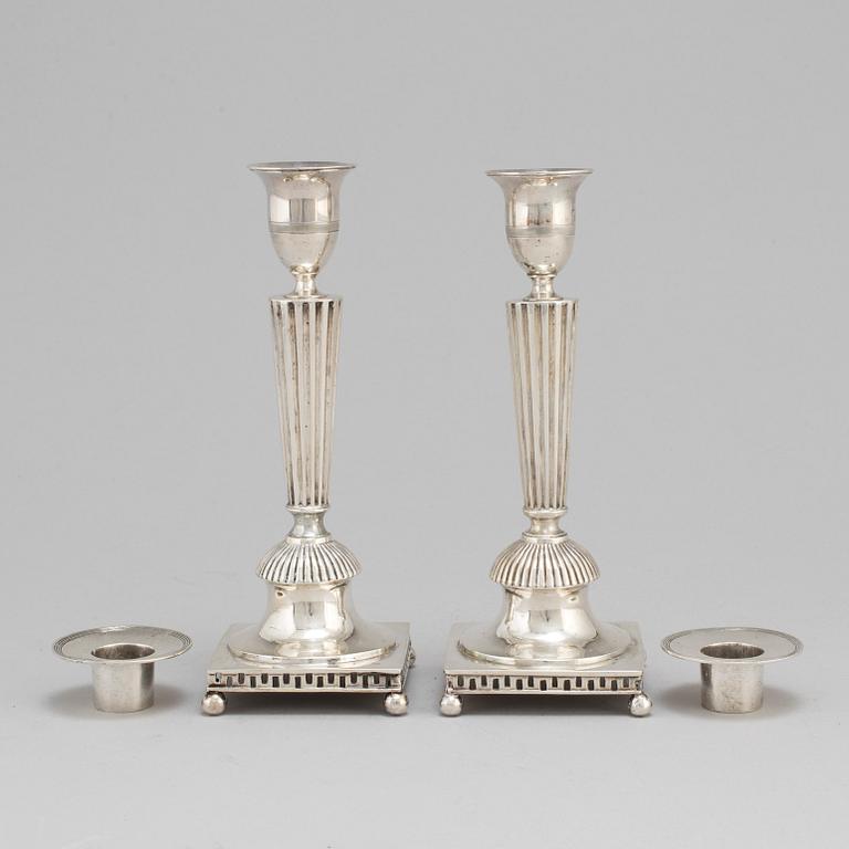 A Swedish pair of early 19th century silver candlesticks, mark of Petter Adolf Sjöberg, Stockholm 1813.