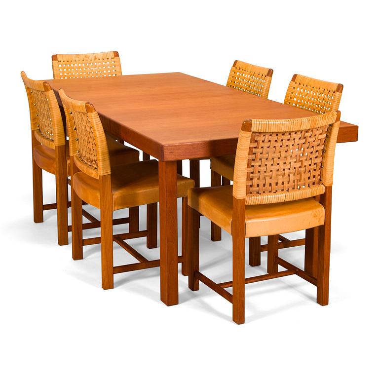 Carl Gustaf Hiort af Ornäs, A mid-20th century 'Näyttely Senior' dining table and 10 chairs for HMN Huonekalu Nupponen.