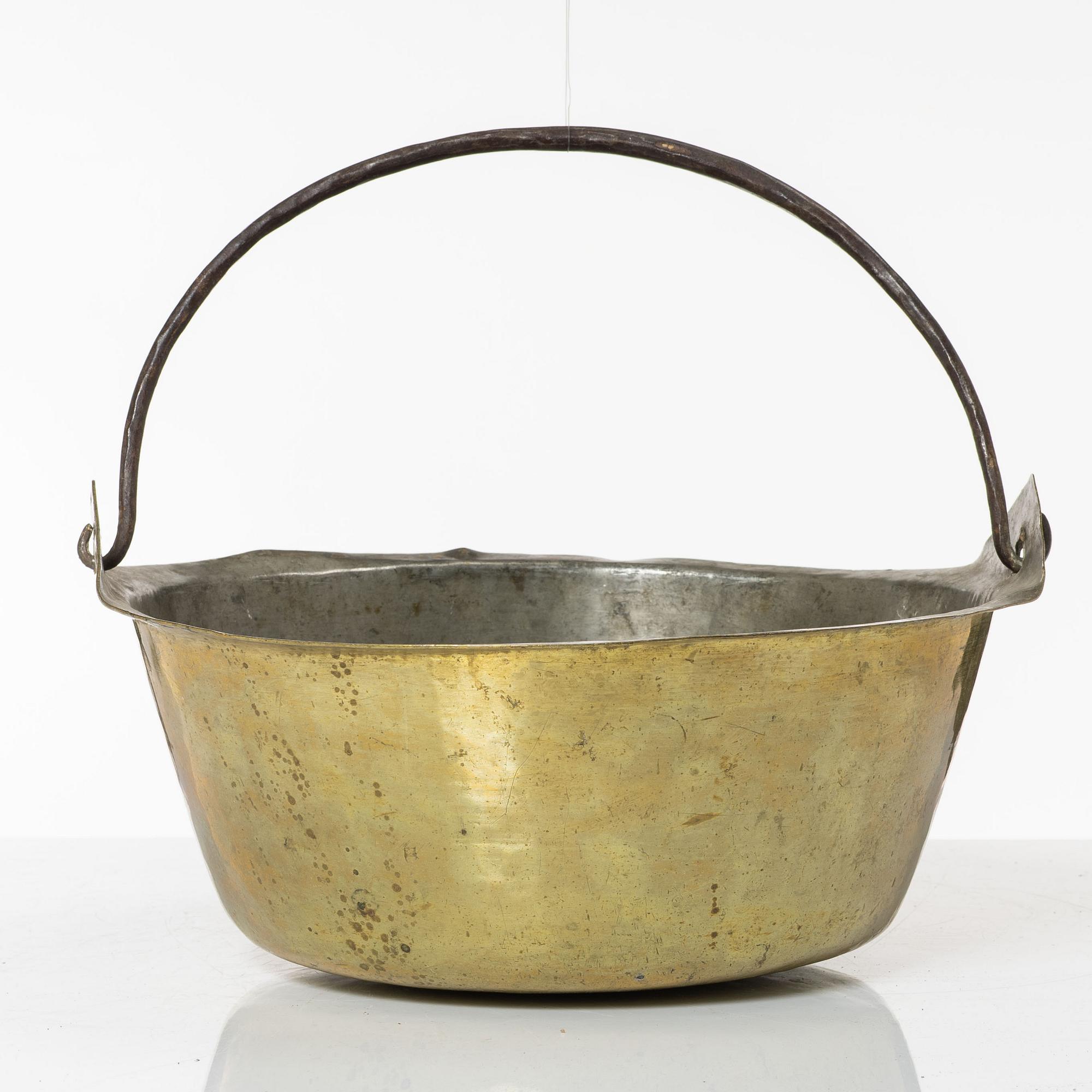 A Swedish brass kettle, 18th century.