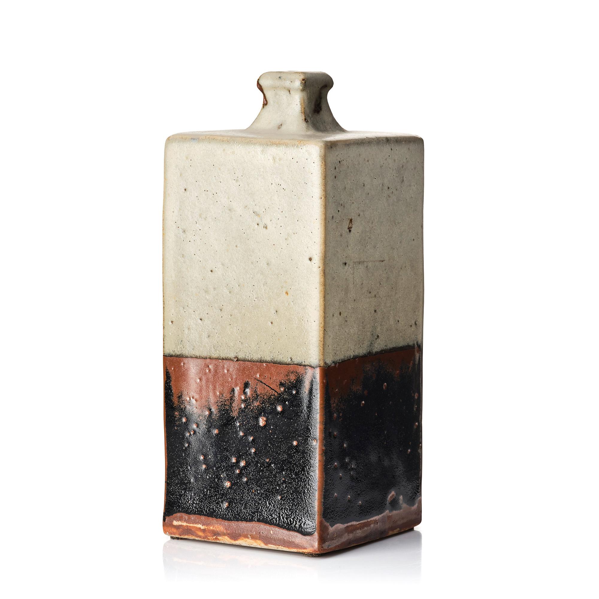 Shoji Hamada, a square stoneware bottle/vase, Japan, 1960s.