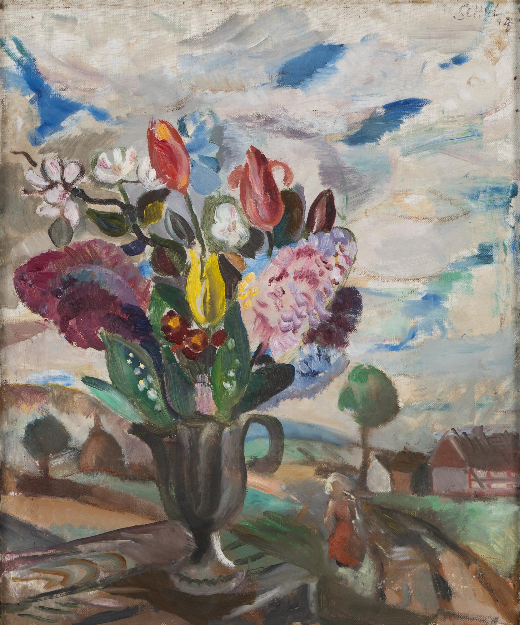 Jules Schyl, Blomsterstilleben i landskap.