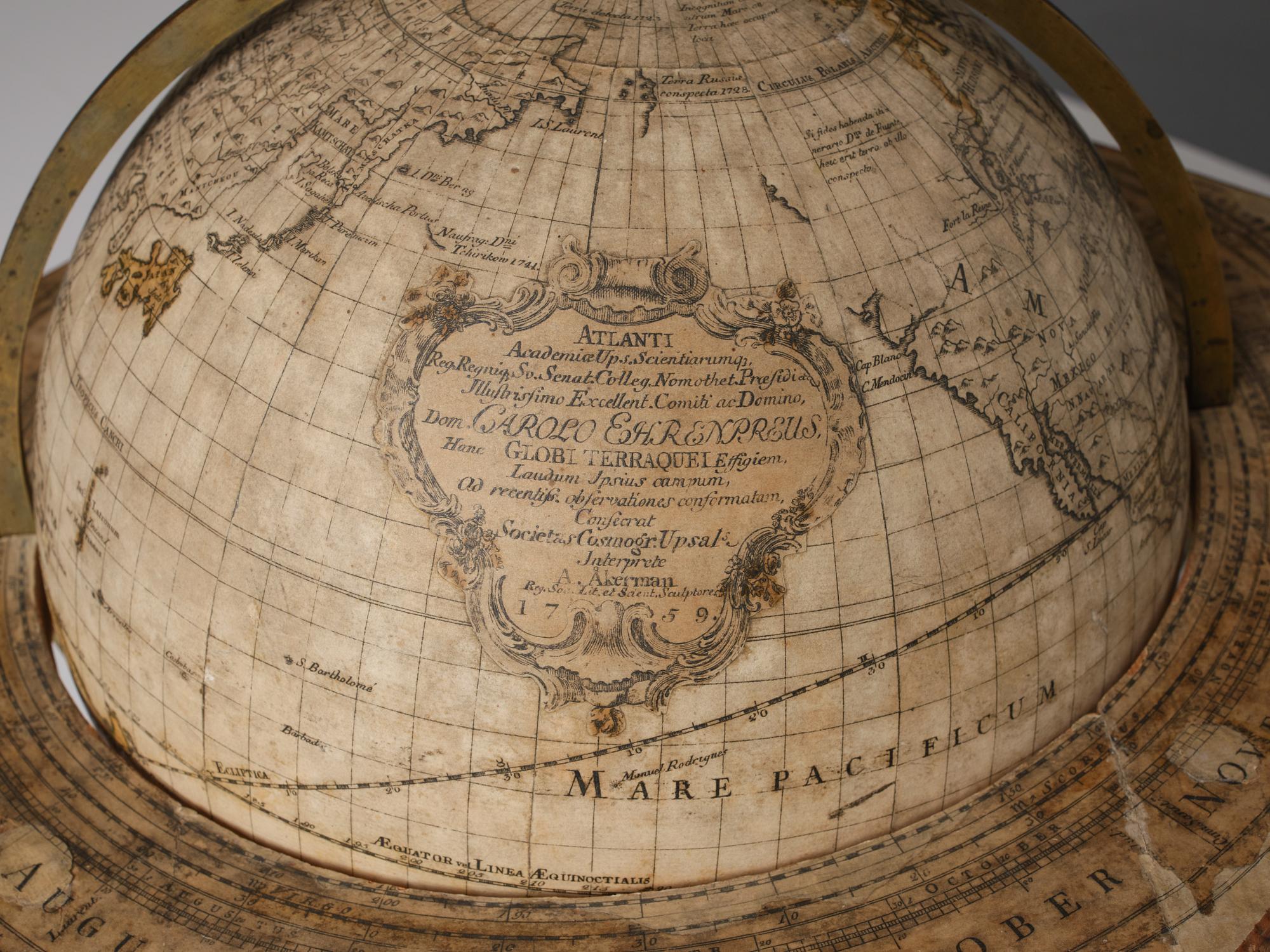 A pair of terrestrial and celestial library globes by A. Åkerman (manufacturer of globes in Uppsala 1759-78), 1759.