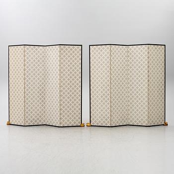 A pair of Japanese folding screens, signed, 20th century.