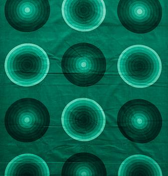 126. Verner Panton, CURTAINS, 3 PIECES, AND SAMPLERS, 10 PIECES.  Cotton velor. A variety of green nuances and patterns. Verner Panton.