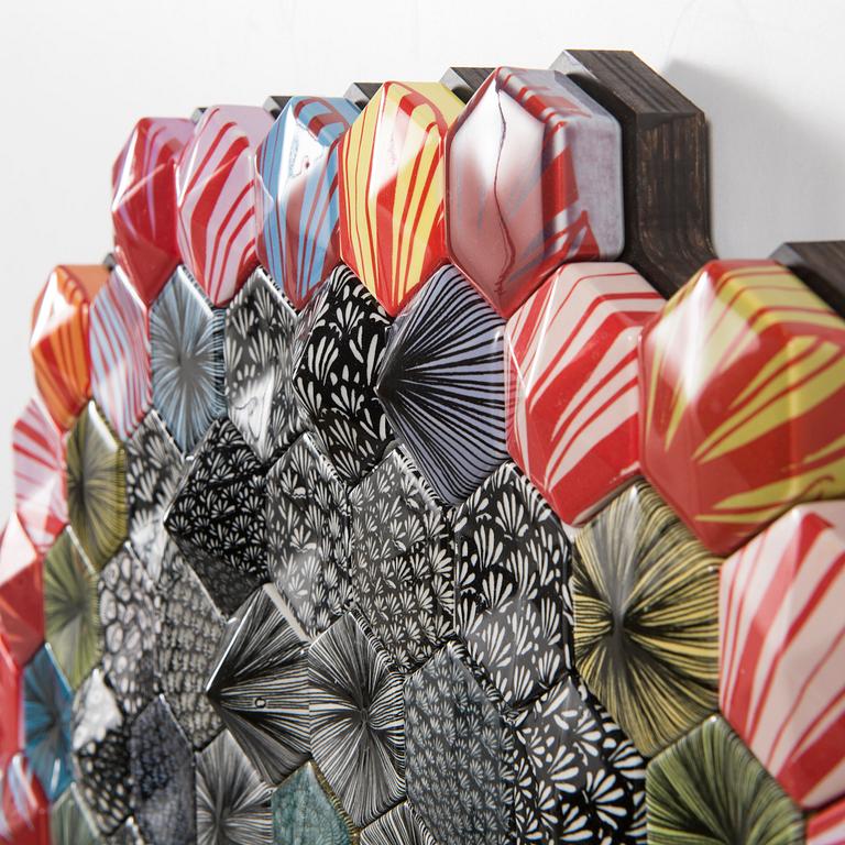 HEINI RIITAHUHTA, a porcelain hexagon relief 'Raisa' signed Heini Riitahuhta 2015.