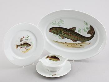 FISKSERVIS, 20 delar, porslin, Limoges, Frankrike, 1900-talets mitt.