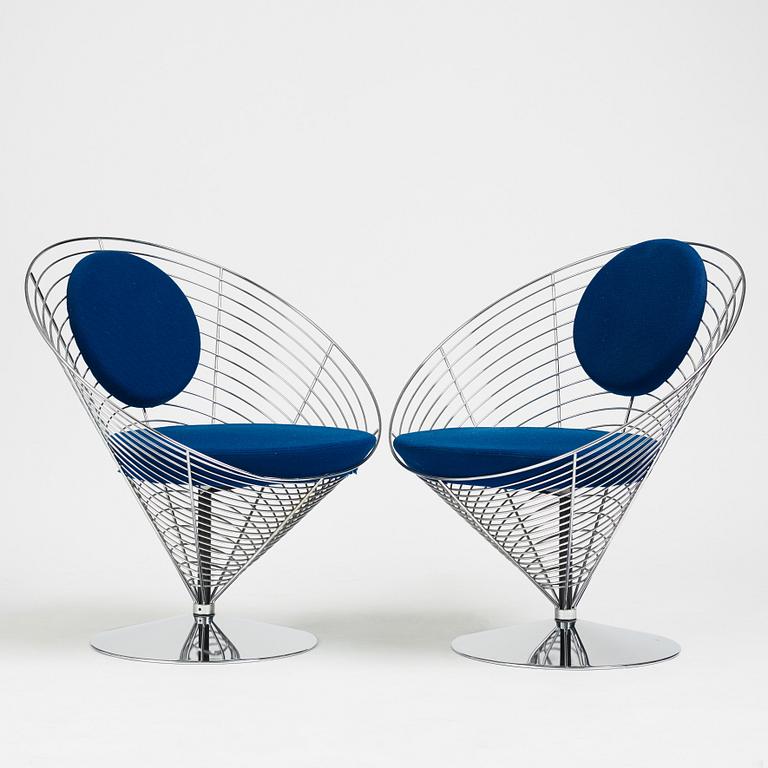 Verner Panton, a pair of "Wire Cone Chairs", Fritz Hansen, Danmark 1989.