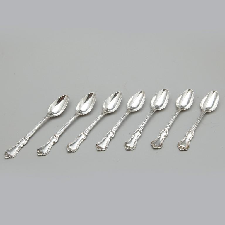 EFTERRÄTTSSKEDAR, 7 st silver, Christian Hammer, Stockholm 1857. Total vikt ca 266 gram.