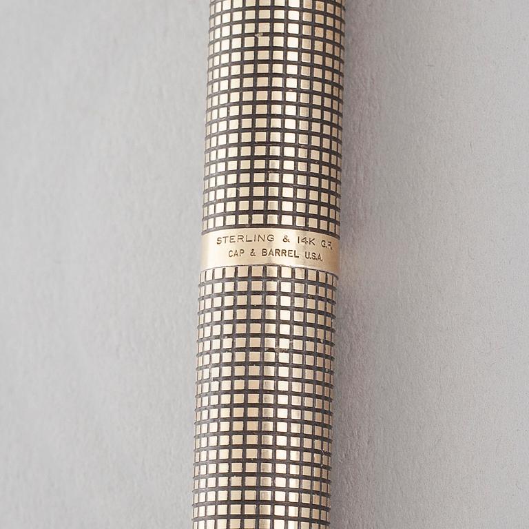 Six silver pens from Parker, USA, partly gilded, 20th century.