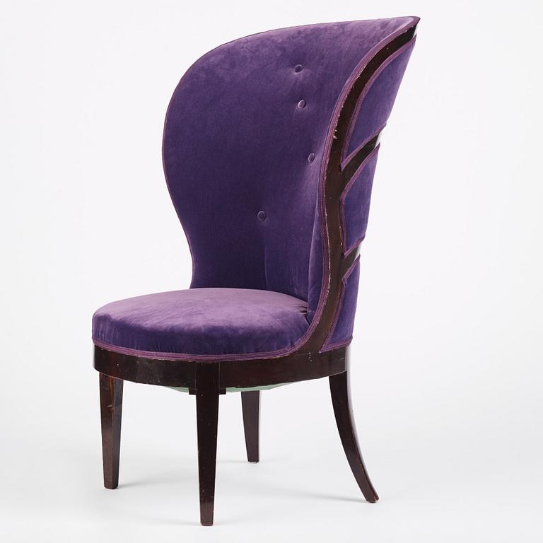 Uno Åhrén, a Swedish Grace black lacquered "Lady's armchair", Mobilia AB, Malmö ca 1925.