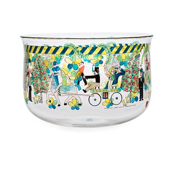 402. A Gunnar Cyrén enameled glass bowl, Orrefors 1968.