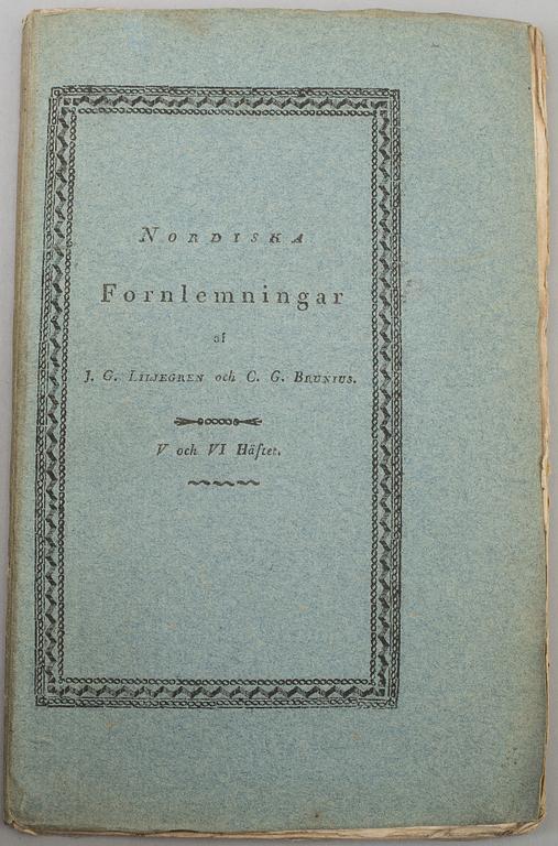 A book, J. G. Liljegren / C. G. Brunius: Nordiska fornlemningar. 1-2.