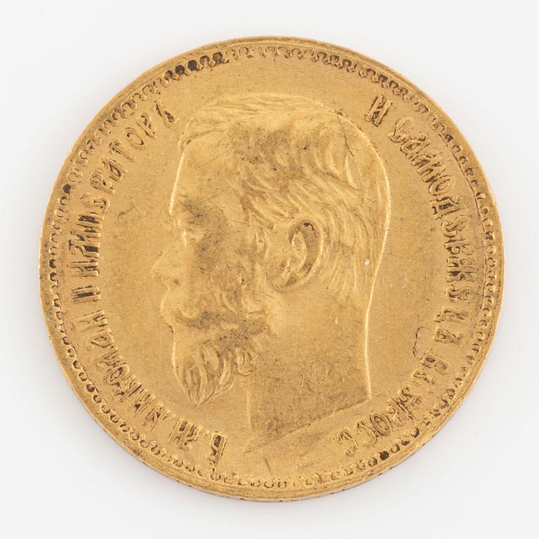 Gold coin, Russia, Nicholas II, 5 rubles 1897.