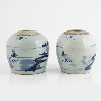 Two similar blue and white Chinese ginger jars, 19th century.