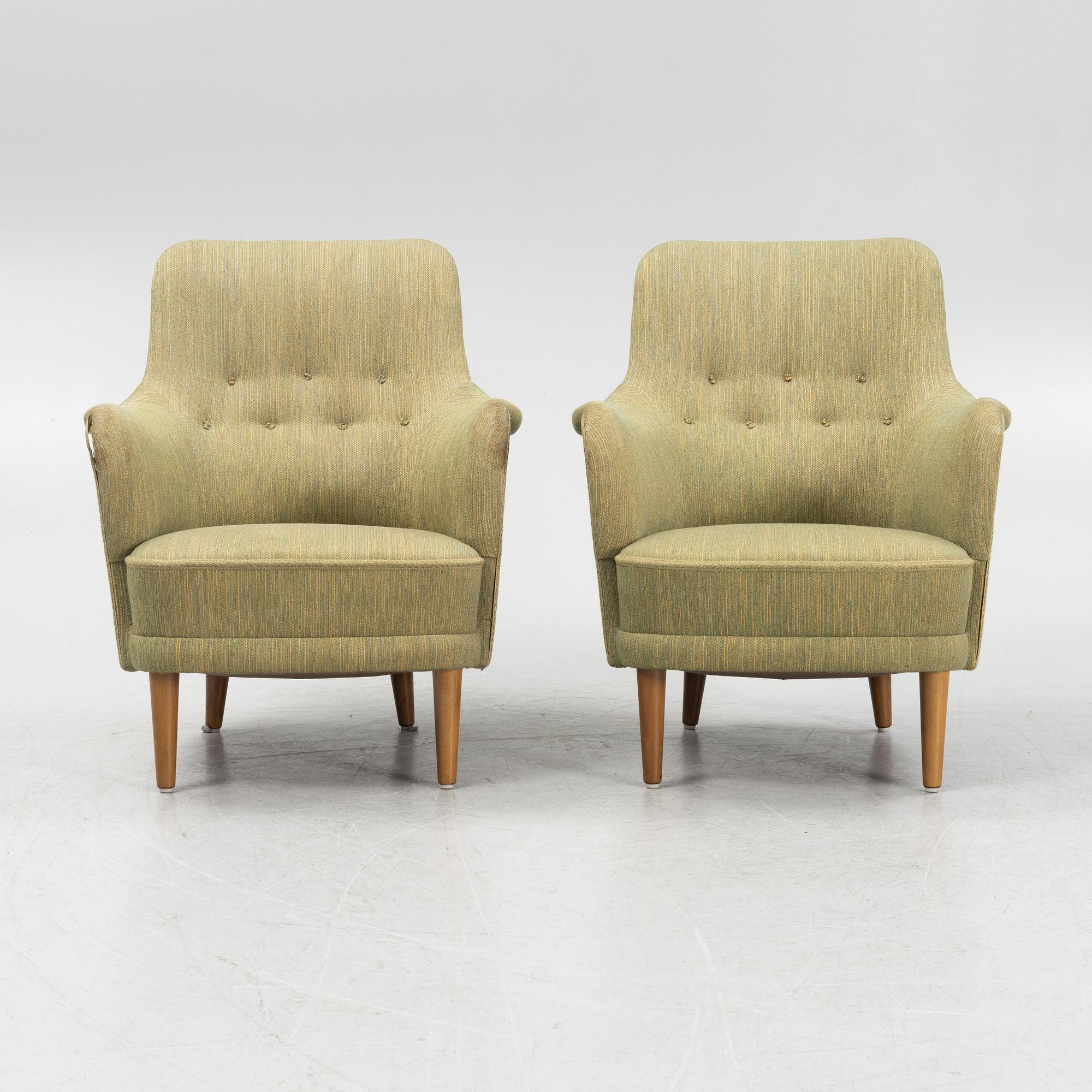 Carl Malmsten, a pair of 'Samsas' easy chairs from OH Sjögren. second part of the 20th Century.